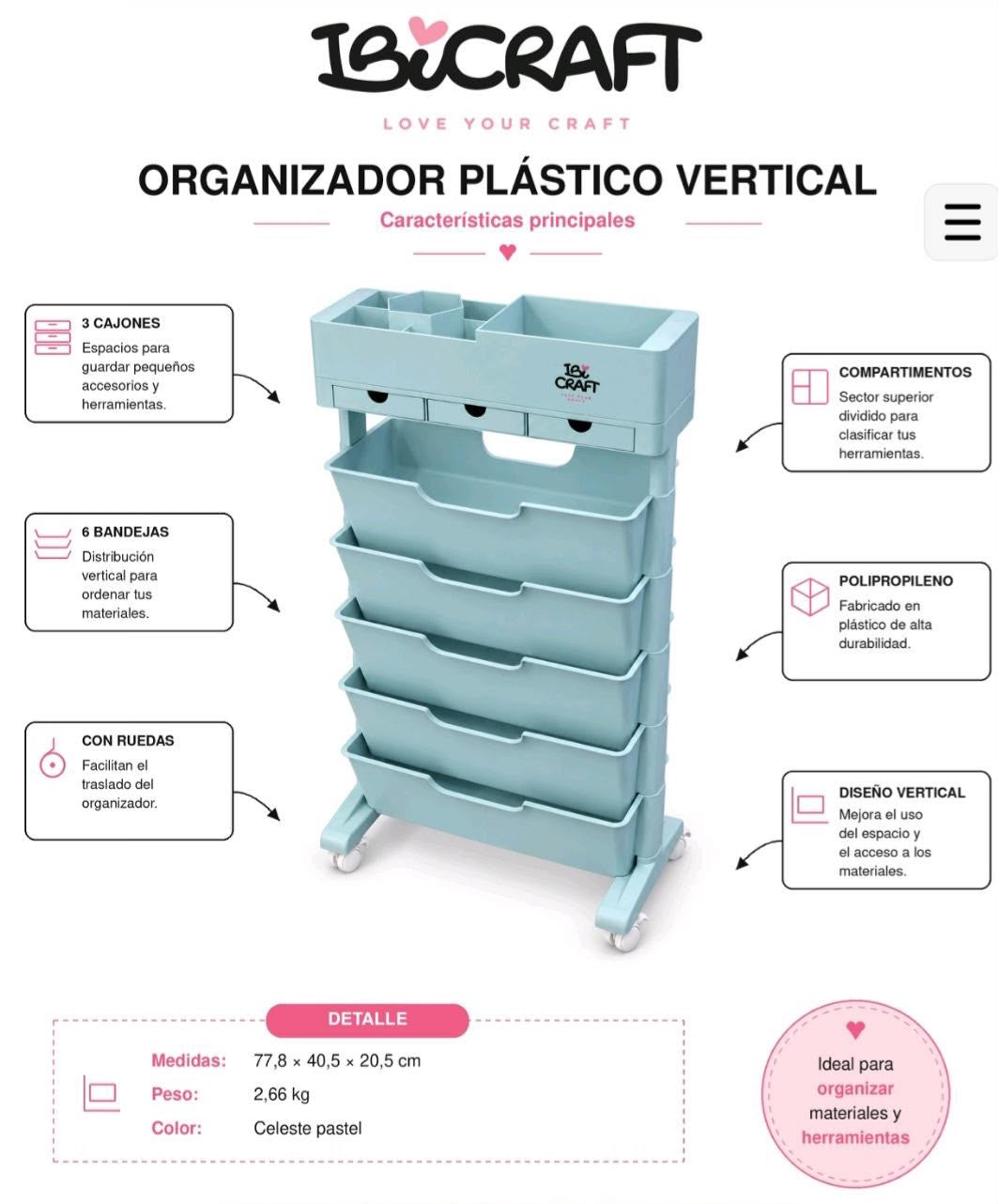 Carrito Organizador de Plástico Ibi Craft