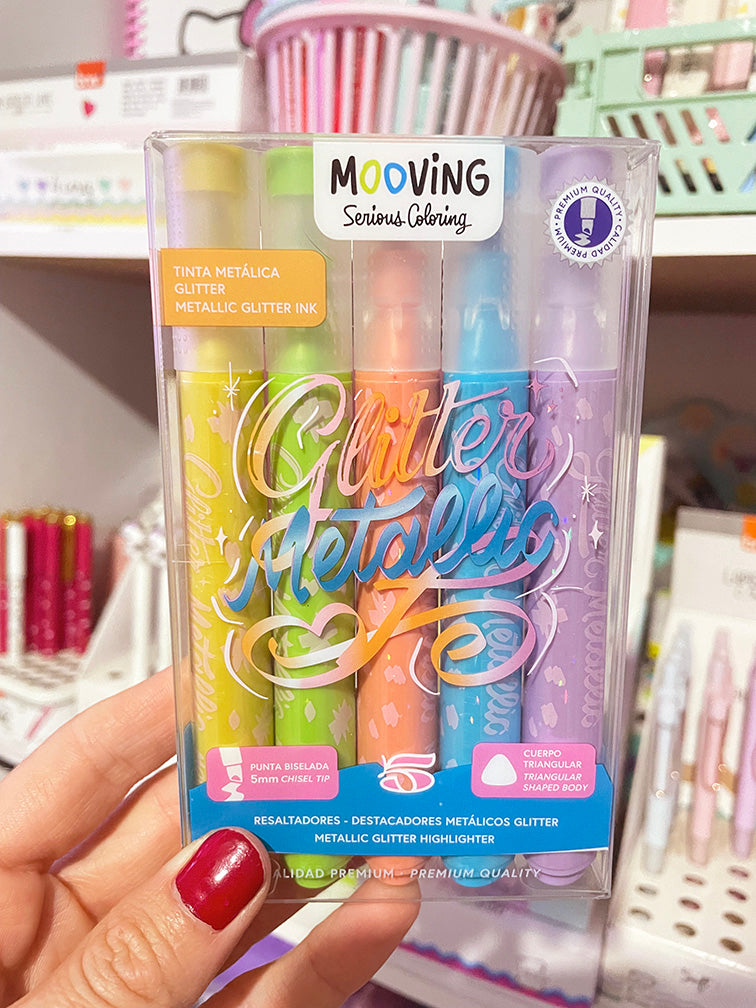 Resaltadores Glitter Mooving x 5