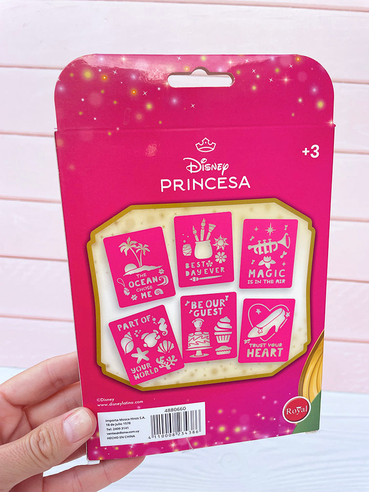 Set de 6 Marcadores Aerógrafos + Stencils de Princesas Disney