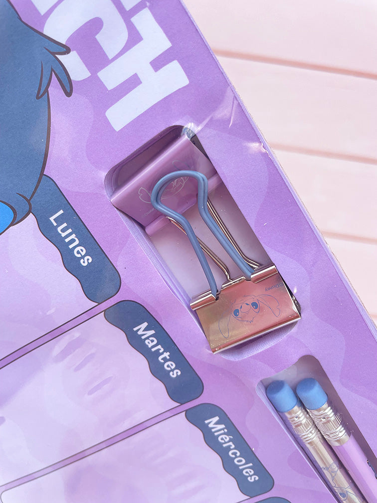 Set de Planificador Semanal Stitch + Clips+ Lápices