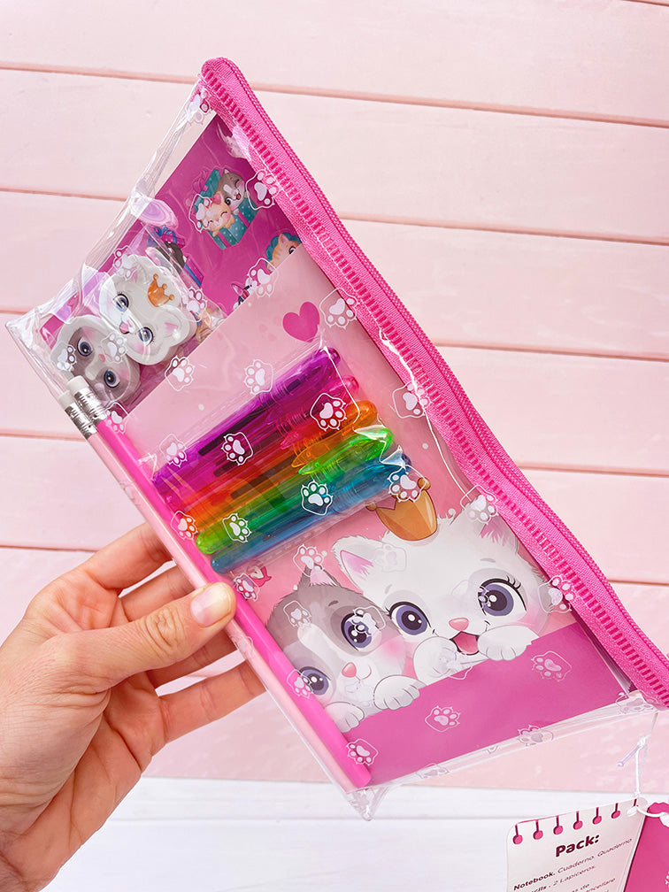 Set de Estuche con Papelería de Gatito