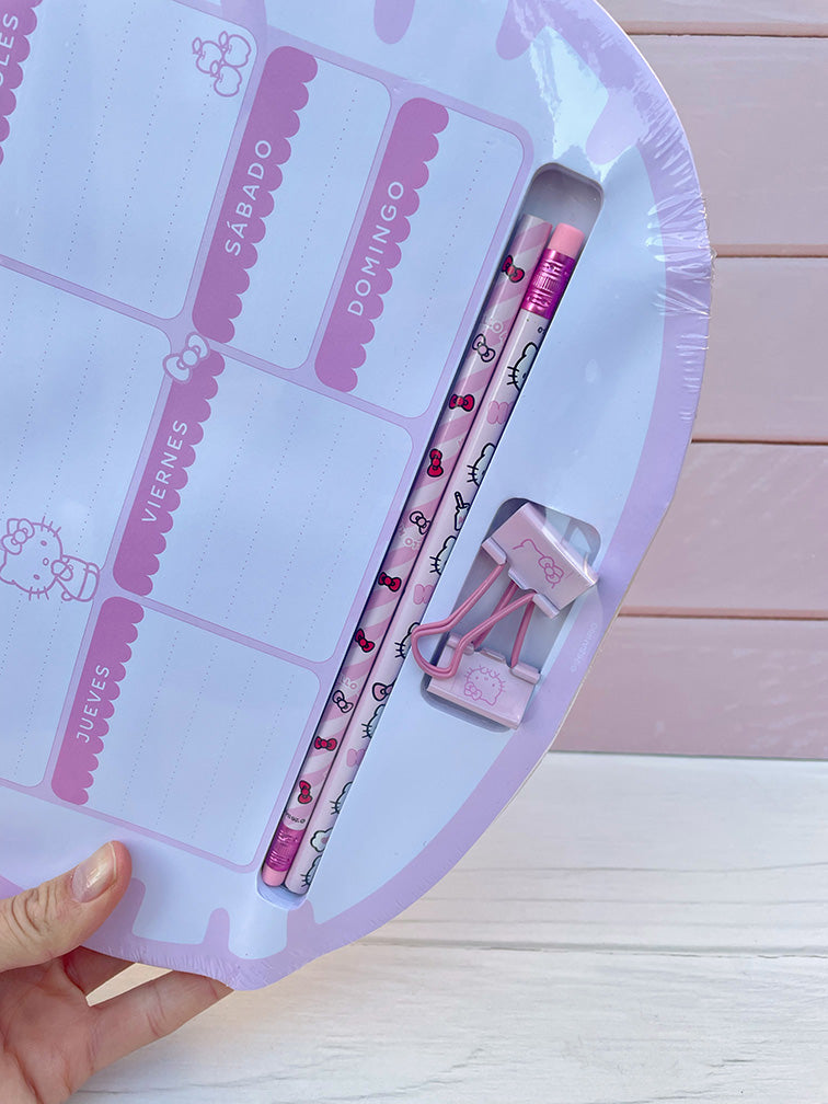 Set Planificador Semanal Hello Kitty + Lápices + Doble Clips