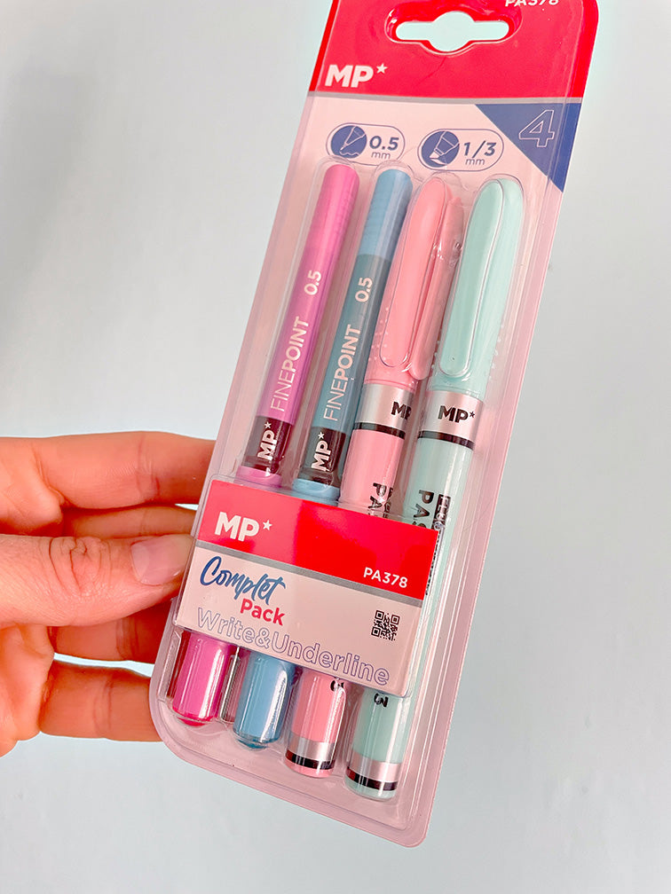 Set de 2 Lapiceras Tinta Líquida + 2 Resaltadores