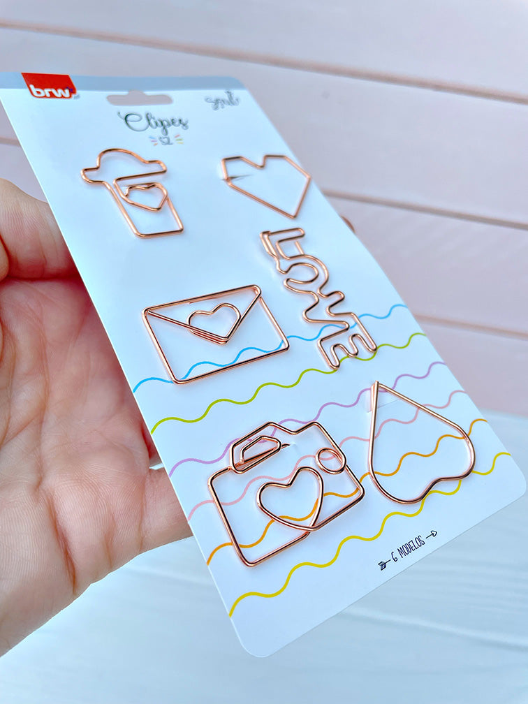 Clips Metálicos Rosa Oro con Formas
