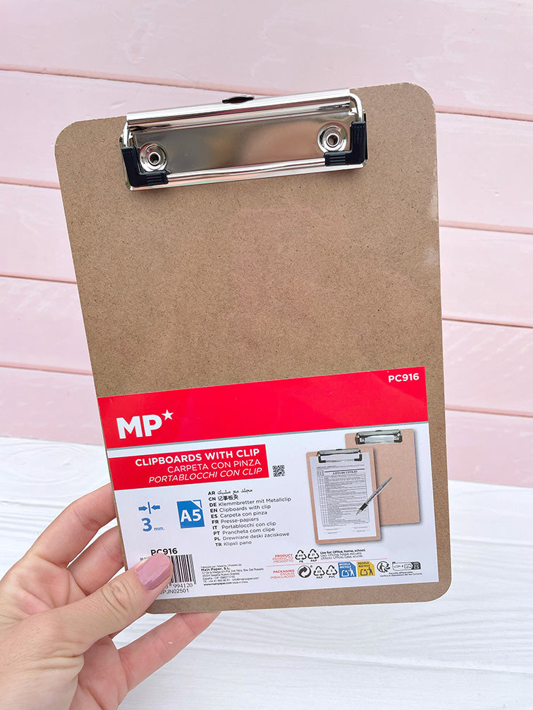 Tablita de Madera A5 con Clip + Set de Hojas