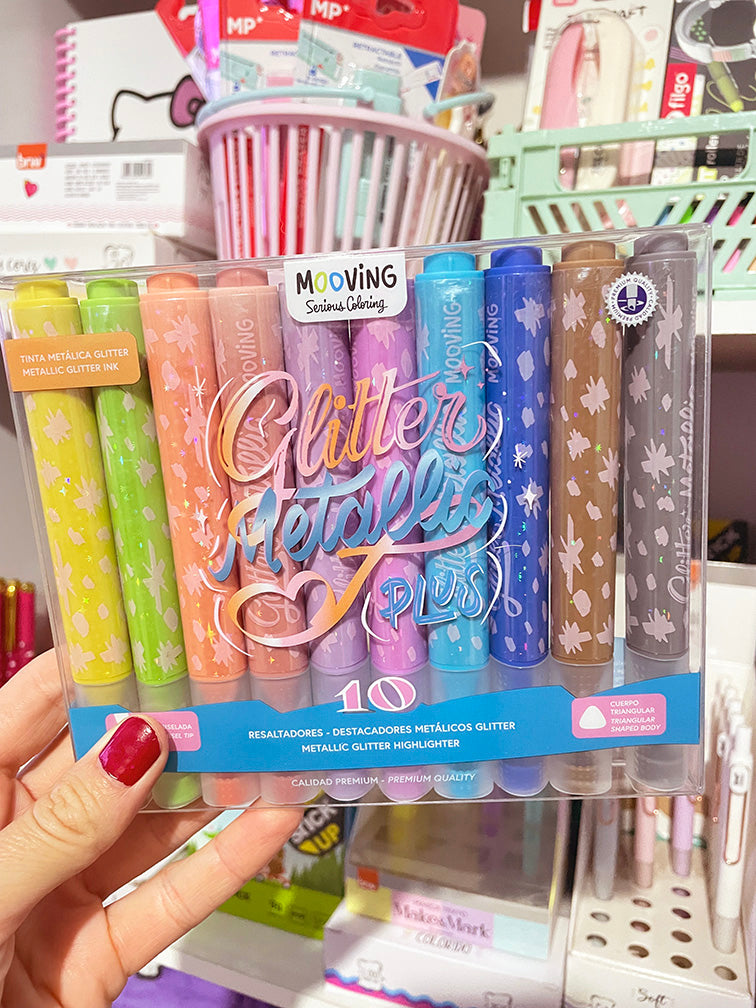 Resaltadores Glitter Mooving x10