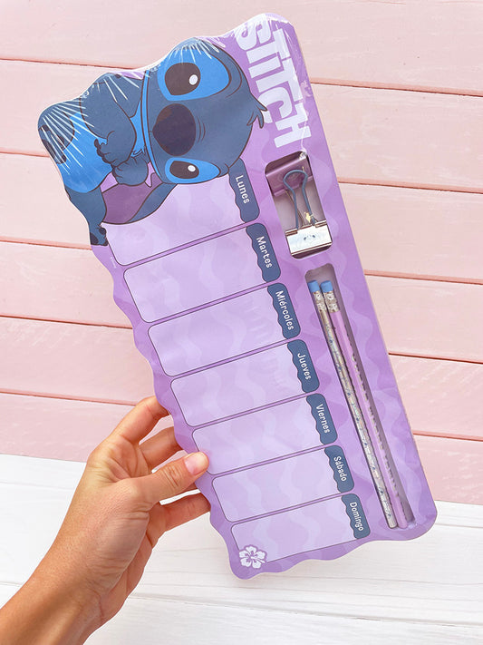 Set de Planificador Semanal Stitch + Clips+ Lápices