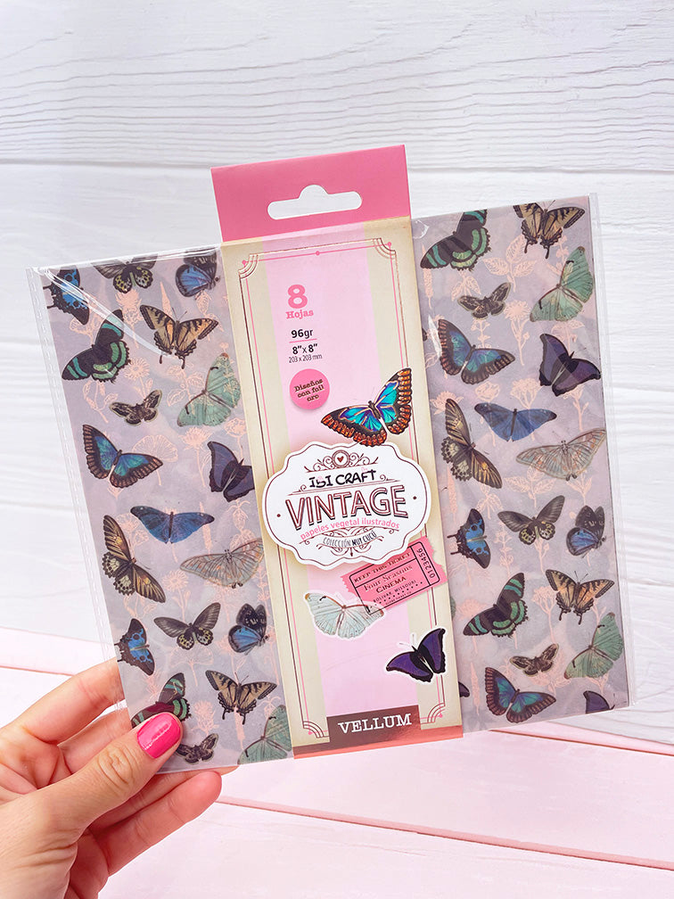 Set de 8 Hojas de Papel Vegetal Vintage Ibi Craft