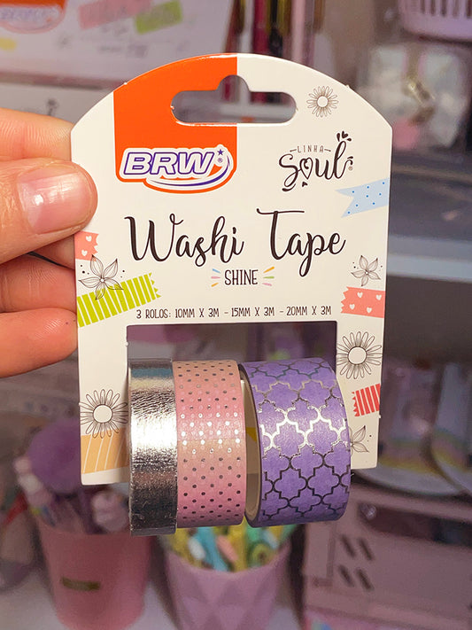 Washi Tape Shine con foil plateado x3 Brw