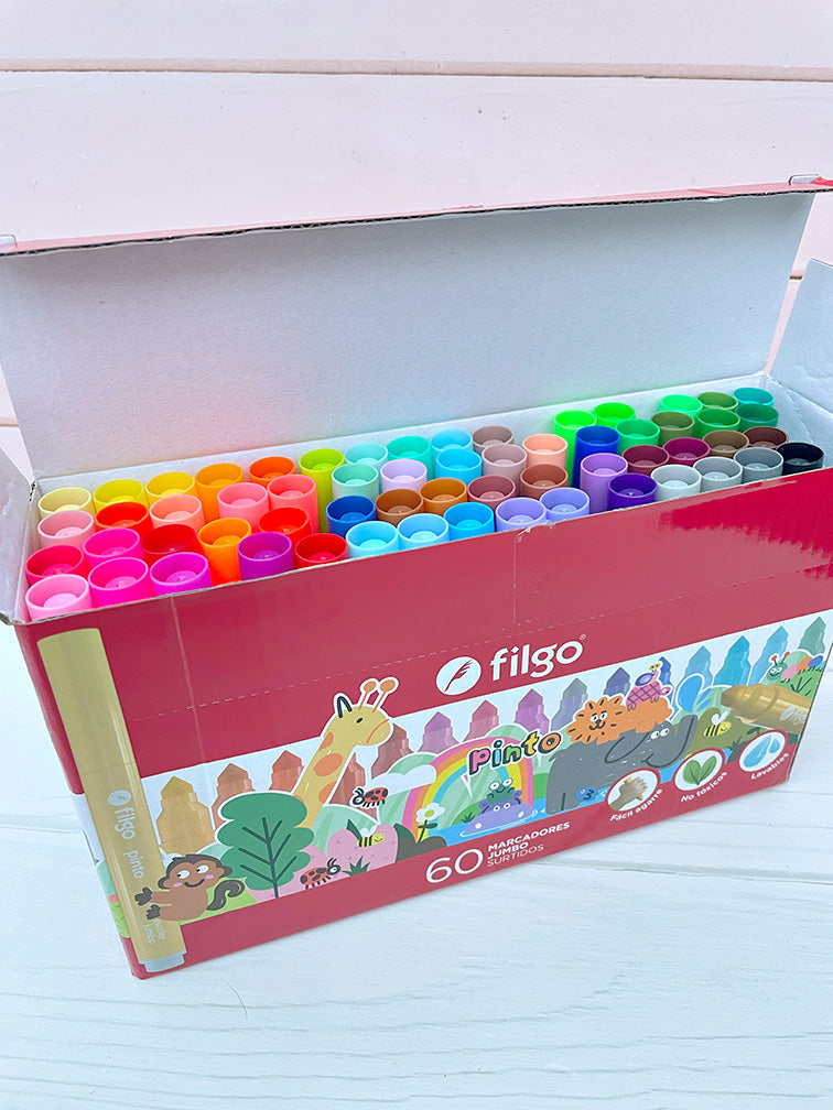 Cajita con 60 Marcadores Jumbo Punta Cónica Filgo