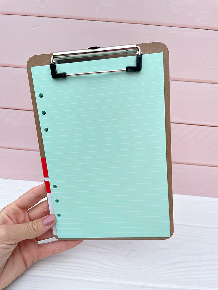 Tablita de Madera A5 con Clip + Set de Hojas