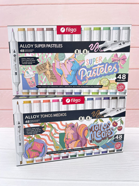 48 Marcadores Artísticos Doble Punta Colores Pasteles y Medios FIlgo