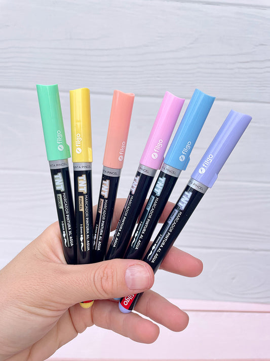 Marcadores Acrílicos Pincel Múltiples Superficies Pasteles Filgo x6