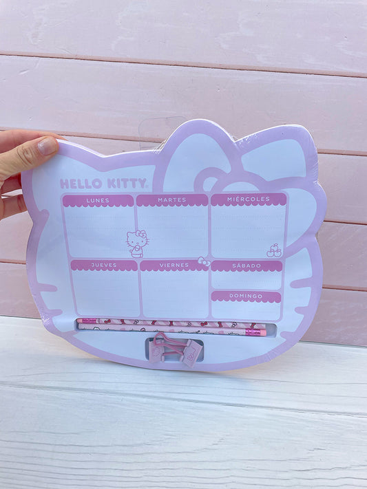 Set Planificador Semanal Hello Kitty + Lápices + Doble Clips